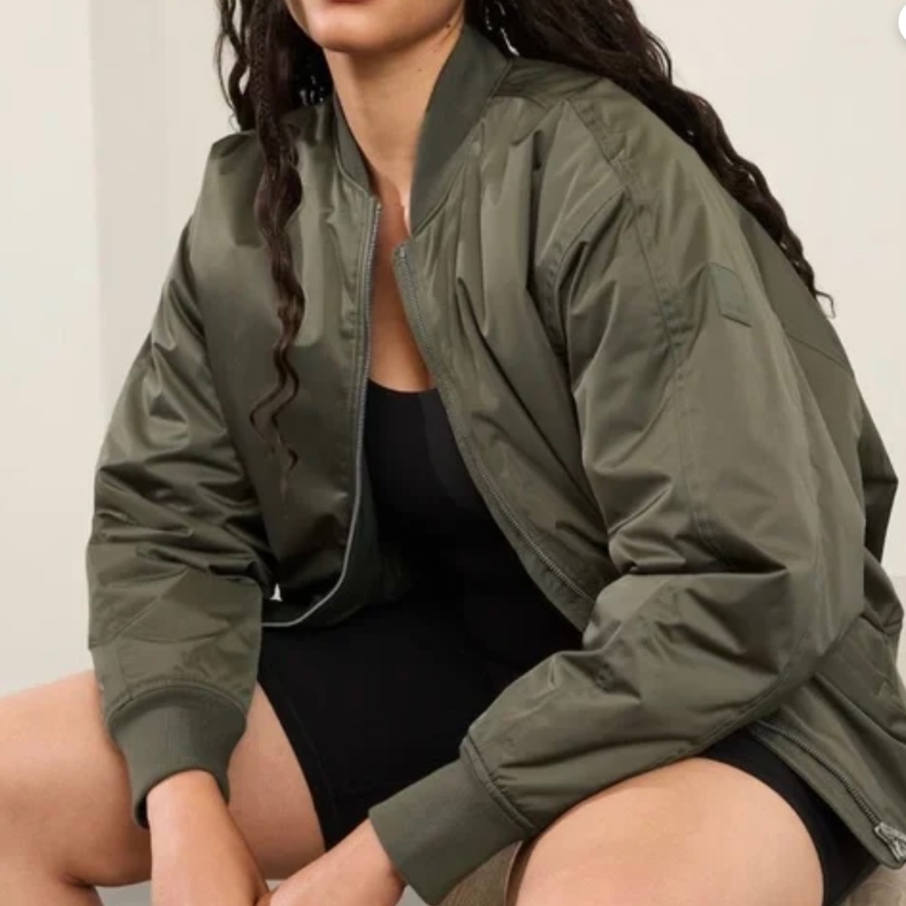 Athleta Sateen Bomber Jacket -Green